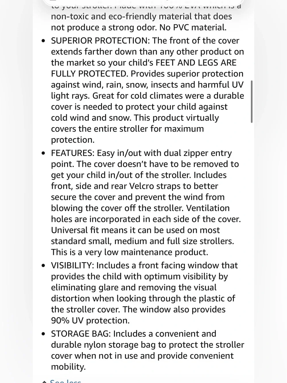 Premium Stroller Rain Cover Weather Shield, Easy in/Out Zipper, Universal Size,